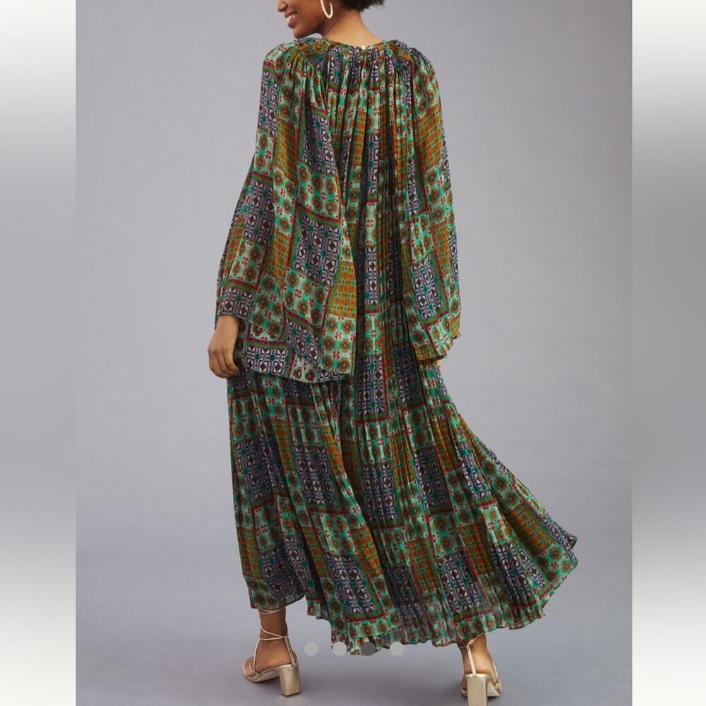 EUC Carolina K x Anthropologie green patterned pleated dress - Picture 4 of 15